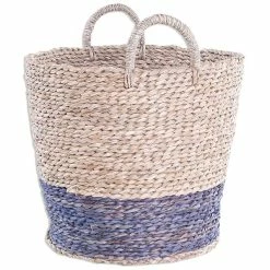 Seegraskorb - Blau-braun - Rund - Tragegriffe