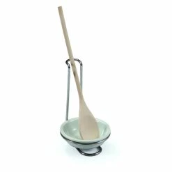 3-teiliges Küchenlöffel-Halter-Set - Edelstahl - Porzellan - Holz