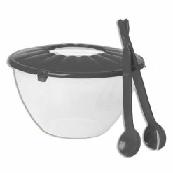 Salatschüssel - Grau - Kunststoff - Mit Salatbesteck