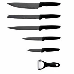 6-teiliges Messerset - Schwarz - Edelstahl - Mit Schäler