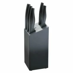 6-teiliges Messer-Set - Grau - Edelstahl - Mit Holzblock