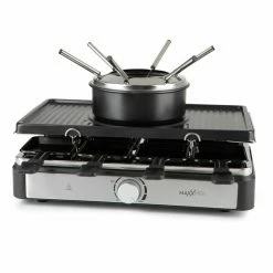 MAXXMEE 2in1 Raclette-Fondue-Set - Schwarz-silber - Edelstahl